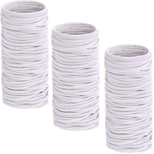 200 Pieces No-metal Hair Elastics Hair Ties Ponytail Holders Hair Bands (3 mm x 5 cm, White)