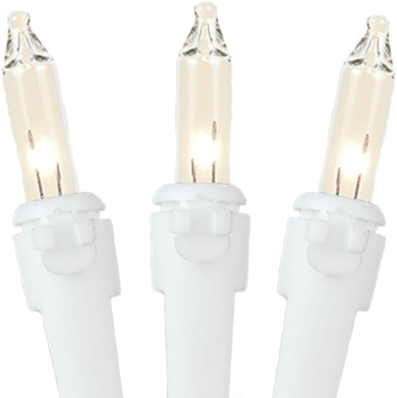 Novelty Lights 25 Feet 50 Bulb Incandescent Mini Light String, Clear with 6-Inch Spacing on White Wire, UL Listed Commercial Grade Indoor/Outdoor Mini Lights, Connectable End-to-End