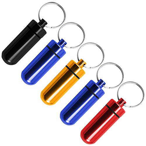 COM-FOUR® 5x pillerbehållare - medicinask med nyckelring - vattentät nyckelbricka med O-ring - geocaching - adressetikett för stora hundar [urvalet varierar] (5 delar)