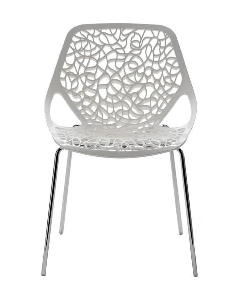 Genérico XITIAhome - Pack de 4 Sillas Comedor - Silla Asiento diseño Calado en Blanco y Patas metálicas cromadas - Sillas apilables, para Uso Interior. Envío Desde España