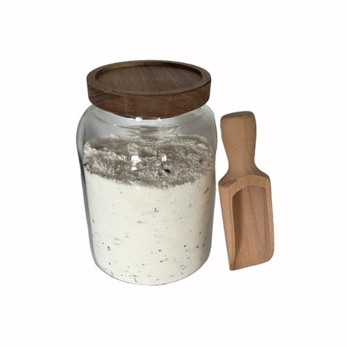 BEECO GIF2U 40 oz Bath Salts Glass Jar with Wooden Lid and Scoop Bathroom Decor Container Airtight Storage Bathtub Accessories for Women
