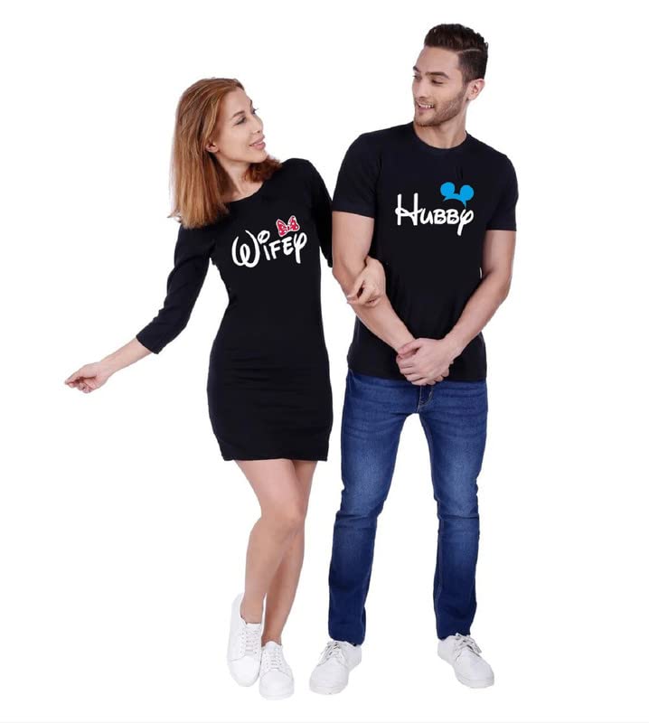 COUPLESTUFF.IN Couple Men's & Women's Cotton Printed Regular Fit Dress & T-Shirts (Pack of 2)