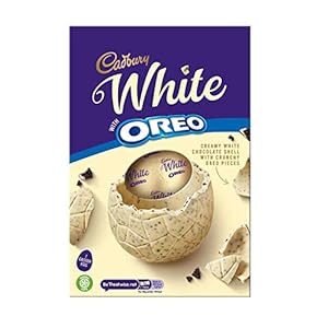 Cadbury White met Oreo Easter Egg 220G, de ultieme combinatie van romige witte chocolade en knapperige stukjes Oreo, Pak van 4