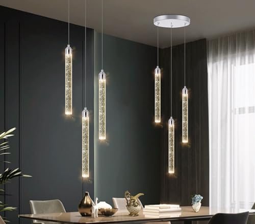 Image of Mini Chandelier Crystal Pendant Lights Integrated LED Pendant Light Fixtures Kitchen Island Chandeliers Pendant Lighting for Dining Room Bubble Chromed Finished Ceiling Hanging Lights 2700K 6000K