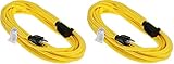 Otimo 25 Ft 14/3 SJTW Yellow, 2-Pack Outdoor Extension Cord - 3 Prong Ground Plug, 15A 1875W, Water & Weather Resistant, Flame Retardant