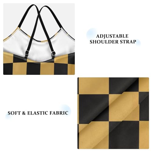 Image of Black and White Chess Girls One Piece Swimsuits Board Marble Tile Sport Halter Swimwear Beach Bathing Suit 3T