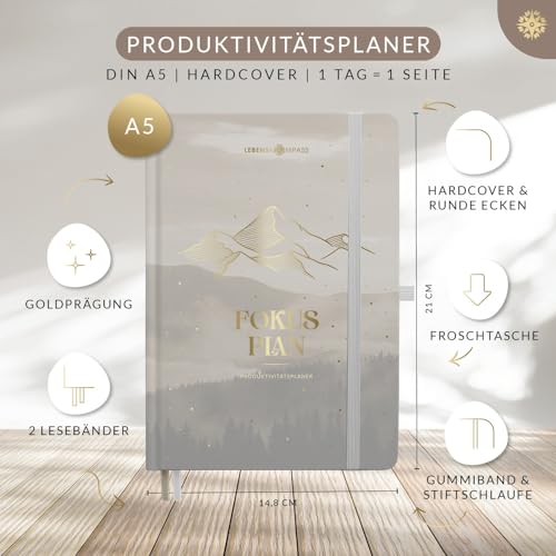 Lebenskompass® Erfolgsjournal FOKUS PLAN - Tagesplaner & Tagebuch für Erwachsene - Das Journal Buch und Produktivitätsplaner für mehr Motivation, Ziele, Gewohnheiten und Produktivität