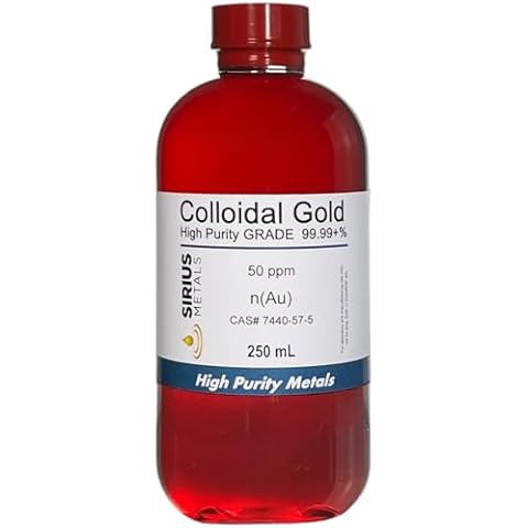 Sirius Metals True Colloidal Gold (50 ppm) - 99.99+% Purity - 250 mL (8.45 Fl Oz) in a Clear BPA-Free Plastic Bottle, 1 Count (Pack of 1) Cover