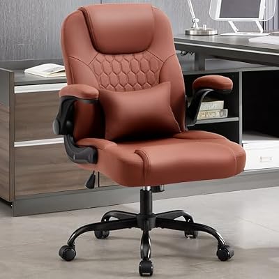 Nexthro Leather Office Chair Swivel Lumbar Support for Short People Brown