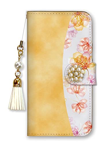 スマホケース AQUOS sense9 SH-53E SHG14 A405SH SH-M29 アクオスセンス9 ケース カバー 手帳型 花柄 デコ付き エレガント おしゃれ 可愛い イエロー