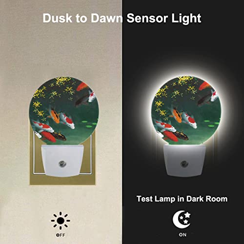 Image of Fancy Carps in Pond Night Lights Plug into Wall Golden Red Fishes Night Light Dusk to Dawn Sensor LED Lighting for Bedroom Bathroom Living Room, 0.5W Sleep Friendly