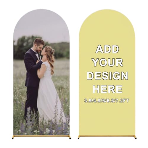 UNJOOES Customized Arch Backdrop Cover Custom Wedding Arch Covers with Photo Text 3.9-7.2 FT Personalized Birthday Holiday Party Ceremony Event Exhibitions Decoration, Khaki 6 ft