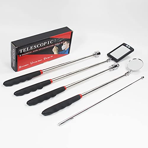 RETYOVE 5 Pièces Télescopique Magnétique Ramasser Outil Kit avec lumières LED,Rond/pivotant 360°Carré Miroir d'Inspection et 1,5 LB, 8 LB, 20 LB Bâton Rod Extensible pour Ramassage Cover