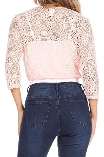 Women's Casual Lace Bolero Crochet Open Front Cardigan Sheer 3/4 Sleeve Cover Up Jacket3