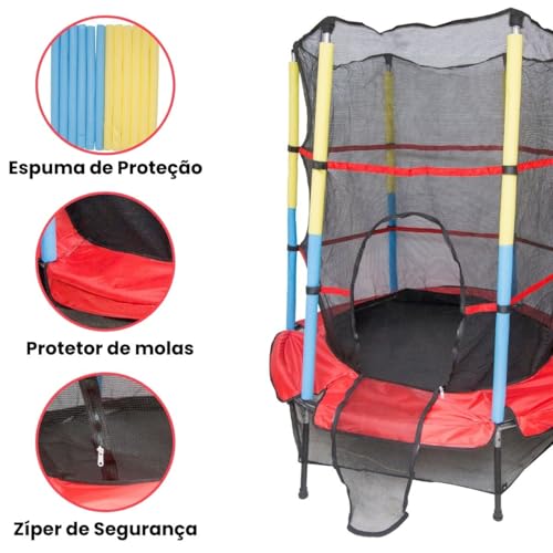 Cama Elástica Pula Pula Trampolim Infantil Colorida Criança Playground Rede com Zíper 1,6 Metros