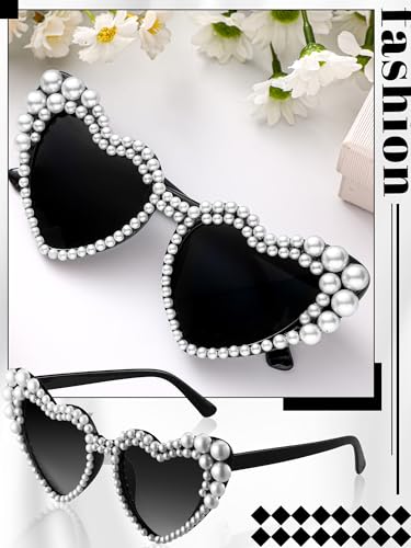10 Pcs Bachelorette Party Sunglasses Pearl Heart Shaped Sunglasses Bridesmaid Gifts for Women Bride Wedding Party2