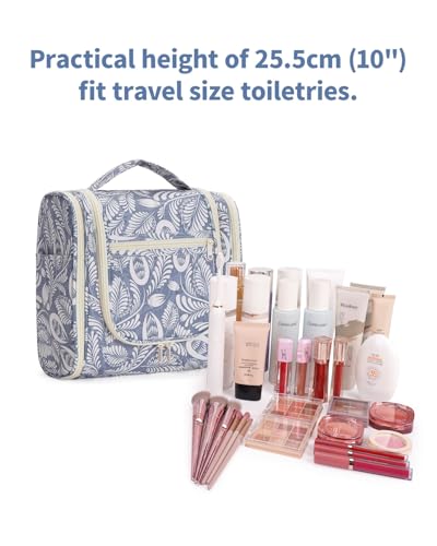 Image of Hanging Travel Toiletry Bag Cosmetic Make up Organizer for Women and Men, Blue Leaf (Large),
