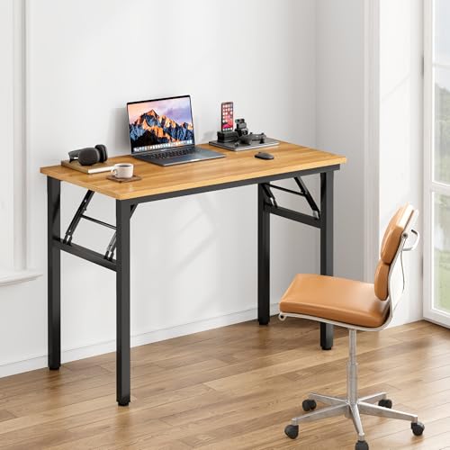Image of Need Office Computer Desk 35.8 Inch Sturdy Folding Laptop Table Teak