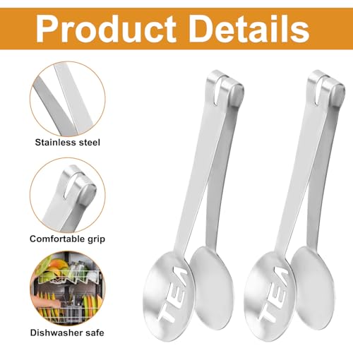 2 Stück Silberne Teebeutelpresse, Edelstahl-Siebgreifer Pickerzange Clip-On-Sieblöffel Quetschzange Eiswürfel Zuckerwürfel Teezubehör für Teetrinker