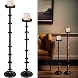 Maxdot Black Metal Pillar Candle Holder 36" 29" Tall Decorative Taper Candle Stand Set of 2 Floor Candlestick Holder Large Metal Black for Christmas Halloween Living Room