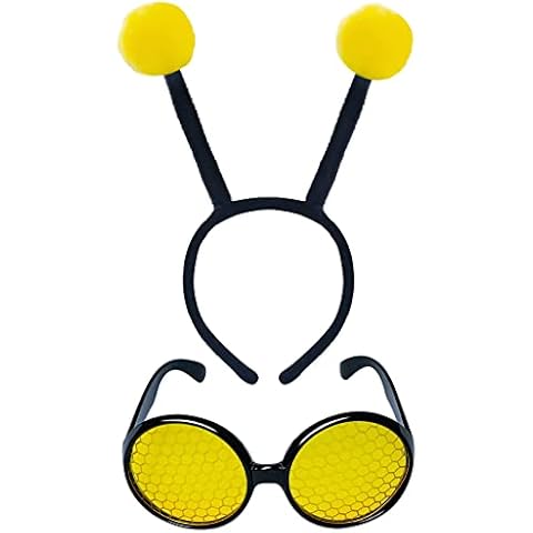 Dearlan 2 Stück Schmetterlings-Antennen-Stirnband und gelbe Brille Bug-Antenne Stirnband Schmetterling Kostüm Zubehör Cover