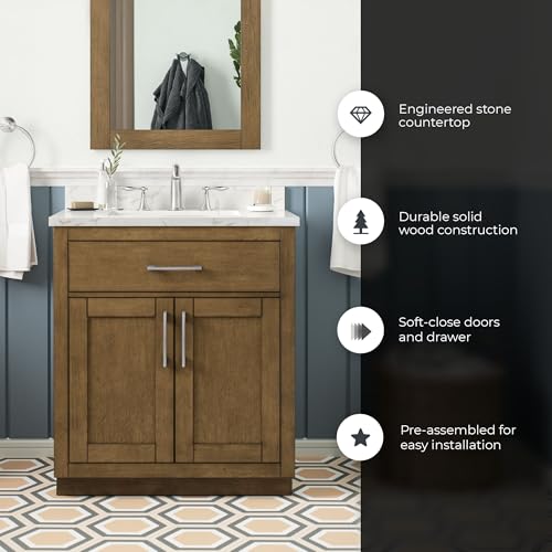 OVE Decors Athea 30" Single Undermount Sink Bathroom Vanity with Cultured Marble Countertop and Backsplash in Almond Latte Finish by OVE Decors - Image 4