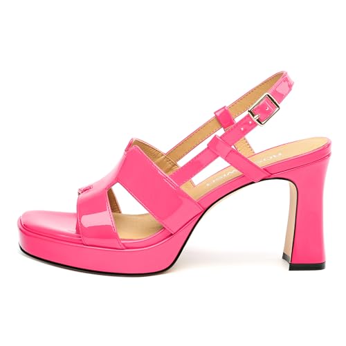Image of ROSERWISH Heels for Women Chunky Block Platform High Heels Square Open Toe Strappy Heel Sandals Wedding Party Prom Fashion Slingback Dress Pump Sandals Shoes