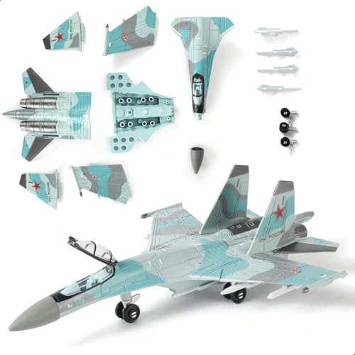 SEBUNAS 1:100 Scale SU-35S Fighter Jet Quick Build Model Kit Plastic Millitary Jet Plane Toy Assembly Aircraft Model with Stand Gift for Adults and Kids (25 Pieces)