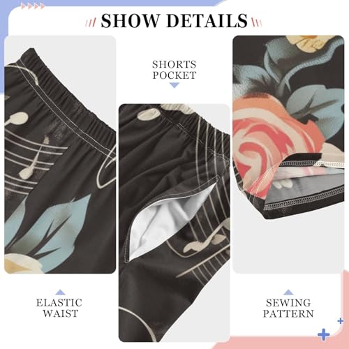 Music Note Rose Floral Boys Long Pants Soft Trousers Elastic Waist Kids Lounge Bottoms with Pockets S-XL4