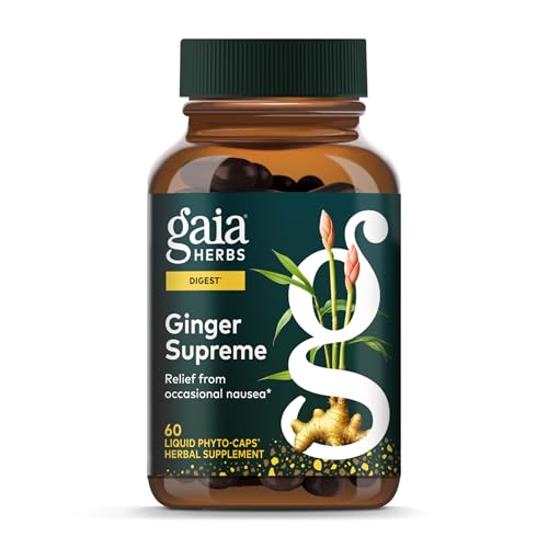 Gaia Herbs Ginger Supreme - Supports Healthy Digestion & Relieves Occasional Nausea* - with Organic Ginger Root & Turmeric Root - 60 Vegan Liquid Phyto-Caps (60 Servings)