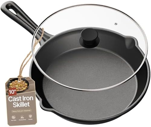 Bakken Pre Seasoned Cast Iron Skillet with Glass Lid & Silicone H...