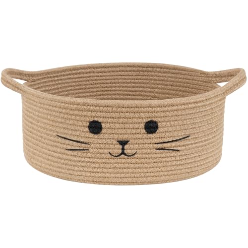HiChen Medium Woven Rope Cat Toy Basket with Cat Face, Jute