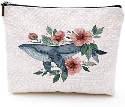 YouFangworkshop Funny Cute Whale Pattern Cotton Canvas Travel Portable Makeup Pouch with Zipper for Best Friend Creative Makeup Bag Gift