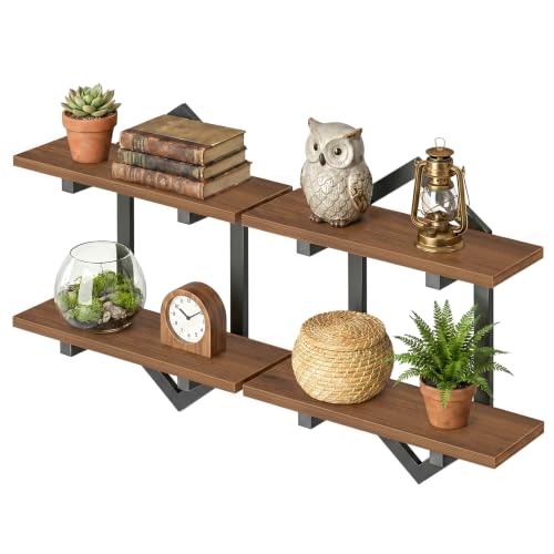 Image of HOOBRO Floating Shelves for Wall, Set of 2 Wall Shelf, 15 inch Hanging Shelves | 2-Tier Wall Mounted Storage Shelves, for Living Room Bedroom Kitchen Office Study Bathroom Wall Decor, Walnut and Black