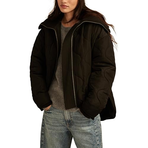 Lucky Brand Women's Quilted Jacket with Ribbed Collar