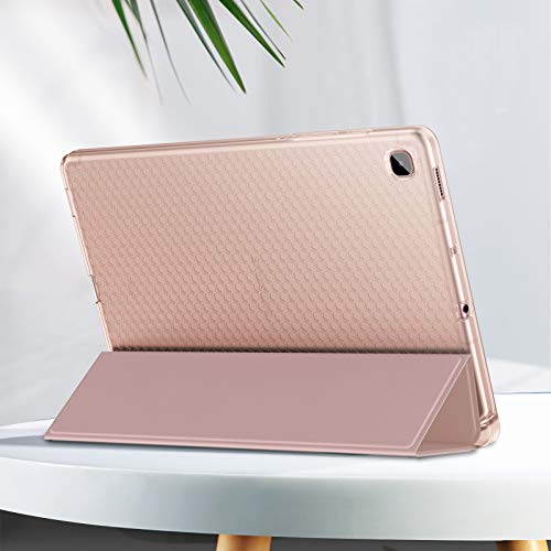 Infiland Galaxy Tab S6 Lite Case With S Pen Holder, Tri-Fold Case With Frosted Translucent Back Fit Samsung Galaxy Tab S6 Lite 10.4 Inch 2022 Release Tablet [Support Auto Wake/Sleep], Rose-Gold #TOP6