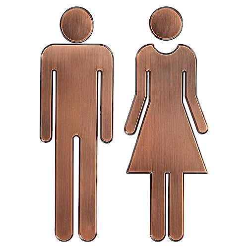 PATIKIL 7.9 Bathroom Sign, 1 Pairs Brushed Men Women Restroom Sign Self-Adhesive Toilet Door Decor Sticker for Office Business, Bronze Tone