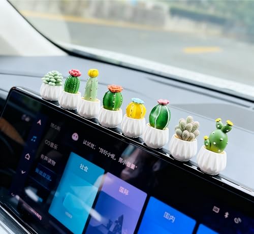 8 PCS mini car Decorations, mini Succulent Dashboard Decorations, Cactus Succulent Ornaments on the car Center Console, Desktop mini Potted Plants for car interiors
