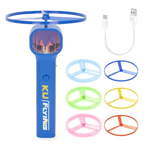 GIFTIARA Electric Disc Launcher with 6 Flying Spinners, Glow in The Dark Rechargeable Outdoor Play...