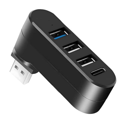 4-Port USB 3.0 Hub, USB Splitter con 4 Puertos (2*USB 2.0 Ports+3.0 Port+Type-C Power/Data Port), 180° Degree Rotatable, para Laptop, Car, and More