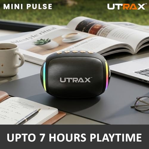 Image of UTRAX 8W Mini Go Party Bluetooth Speaker with Premium RGB Lights, Portable Wireless Outdoor Speaker, TWS Pairing, 8H Battery Life, IP67 Waterproof, Deep Bass for Travel, Parties & Camping