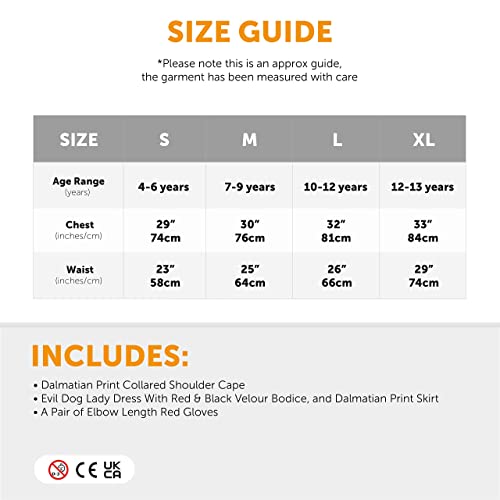 I LOVE FANCY DRESS GIRLS EVIL DOG LADY DALMATIAN PRINT COSTUME - DALMATIAN PRINT + WIG - IDEAL FOR GIRLS SCHOOL BOOK WEEK / WORLD BOOK DAY COSTUME (MEDIUM)