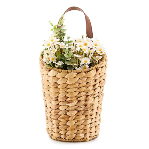 LGENHOOM Handwoven Front Door Basket Water Hyacinth Wall Hanging Basket Decorative Boho Mounted Organizer for Dried Flower Plants Storage Basket for Garden Home and Farmhouse Dcor