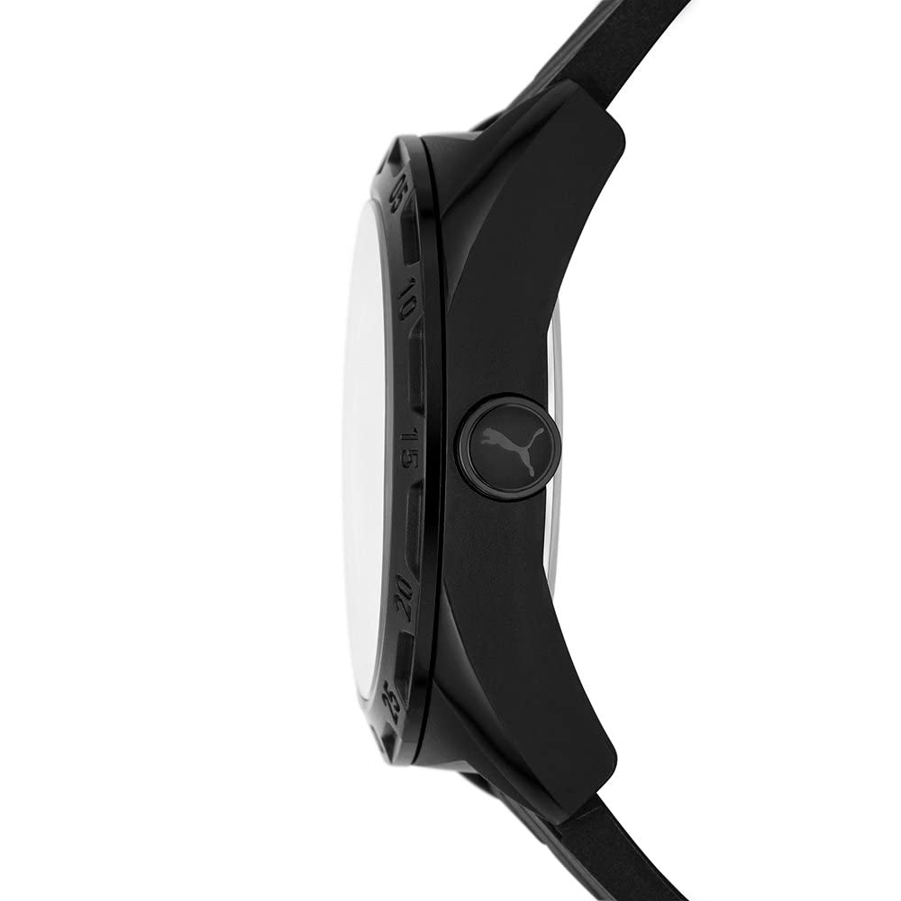 PUMA Reloj para Hombre Street de Tres manecillas, plástico biológico Fabricado con Aceite de ricino, tamaño de Caja de 48 mm con Correa de Silicona