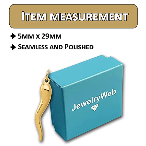 JewelryWeb - Real14k Gold Polished Italian Horn Cornicello Good Luck Charm Pendant -5mm x 29mm -Italian Horn Necklace for Women - Cornicello Necklace - Good Luck Amulet3