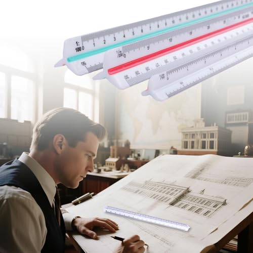 3 Stück Lineal Kutch, Architekten-Lineal, 30 cm, 1:20, 1:25, 1:50, 1:75, 1:100, 1:125/1:100, 1:200, 1:250, 1:300, 1:400, 1:500, Kunststoff, Kutch, Codierung. Farbe, präzises Zeichenwerkzeug. is