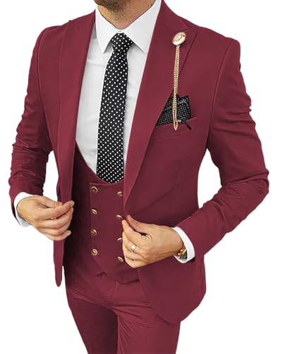 SHUZHXLZANGY Mens Suits 3 Piece Slim Fit Suit for Men Double Breasted Suit Men Suit for Wedding Prom Dinner Party