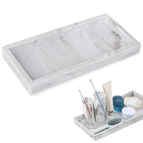 Image of HASTHIP Silicone Bathroom Tray for Countertop & Vanity, Modern Marble Pattern Jewelry, Wristwatch, Makeup, Perfume Organizer, Non-Slip, Durable Storage Tray, 20x10cm, Easy to Clean