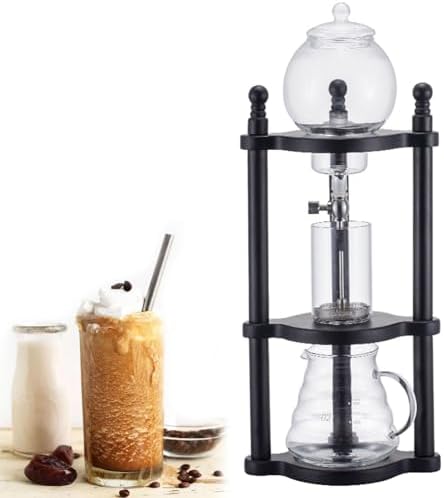 Cold Brew Drip Tower with Adjustable Water Flow,Premium Cold Brew Drip Coffee Tower - 600ml Iced Coffee Maker with Wooden Stand - Perfect for Smooth, Rich Cold Brew Coffee at Home
