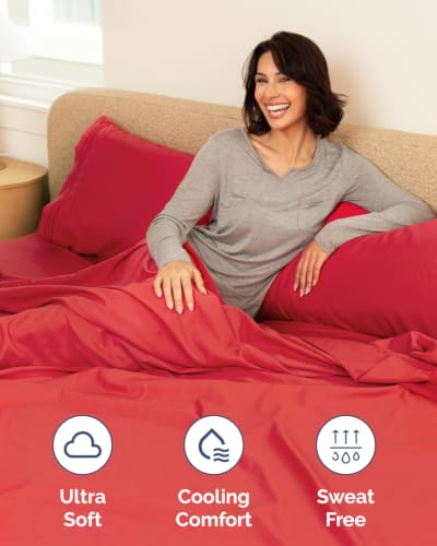 Image of Flex Top Split Head King 6 Piece Sheet Set - Breathable & Cooling - Red